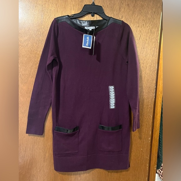 eight eight eight Dresses & Skirts - Eight Right Eight Women’s Purple Sweater Dress Tunic Small Pleather Pockets NEW